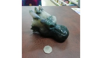 Moss Agate Dragon Skull